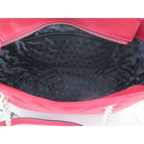 DKNY R04AZG68 Red Quilted Chevron Veronica Tote Bag w/Chain Shoulder Strap $168 - Picture 9 of 11